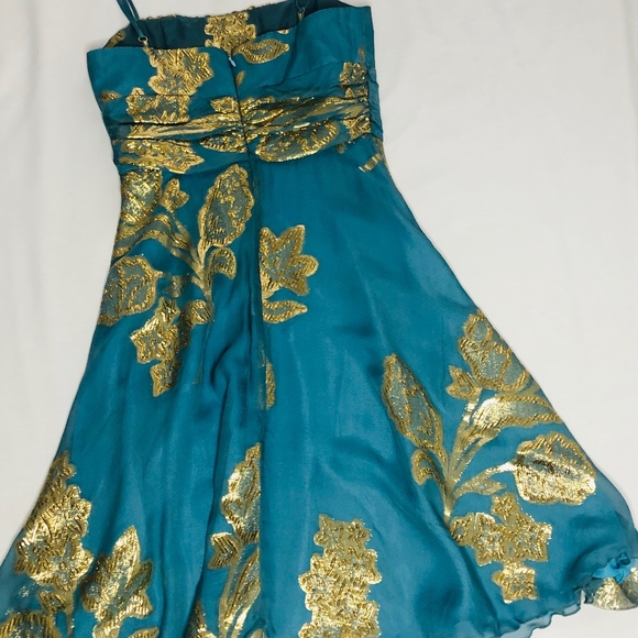 Teal and Gold Slik Dress - Picture 2 of 2